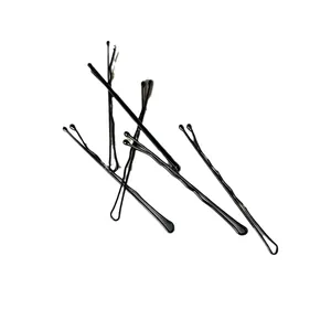 Classic black wave-shaped metal bobby pins with protective round tips on white backdrop