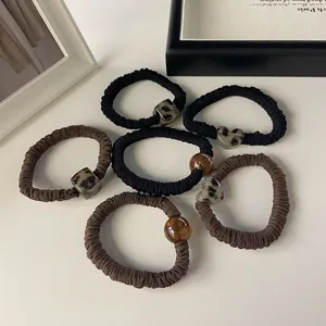 High Elasticity Scrunchies Hair Ties For Women Leopard Print Heart Square Amber Beads Handmade Pleated Hair Band Accessories