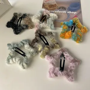 Lindo Clip para el Pelo de Estrella de Peluche Tie-Dye Hecho a Mano Clip BB Lana Suave Accesorios para el Cabello Moda Mujeres Niñas