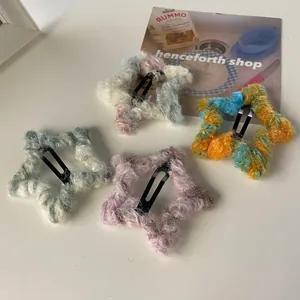 Pinzas para el pelo estrella de felpa tie-dye set de cuatro pasadores de punto coloridos niña