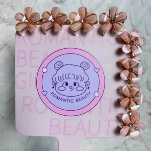 Lot de 9 mini pinces à cheveux fleurs roses avec bord doré et cristal central