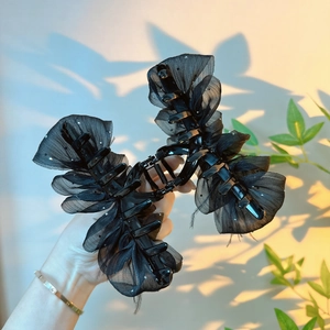 Sparkling black mesh butterfly hair claw clip with star sequins for women