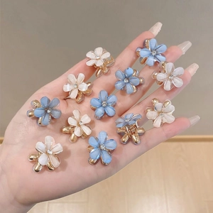Mini Pinces à Cheveux Florales Douces Pour Femmes Filles Strass Alliage Résine Accessoires De Cheveux Pinces À Frange
