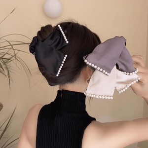 Pince à Cheveux Nœud en Satin Rétro Français Avec Künstliche Perle Artificielle Grande Pince Requin Élégante Pour Femmes