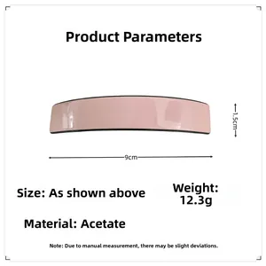 Paramètres de taille détaillés de la barrette en acétate rose de 9cm avec poids