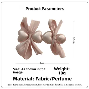 Barrette nœud rose avec cœur, taille 7x5,5cm, en tissu et perles élégantes