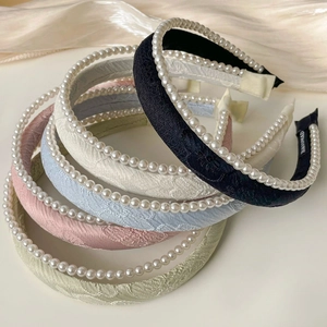 Elegant jacquard pearl headband in five colors with high-top sponge for women style
