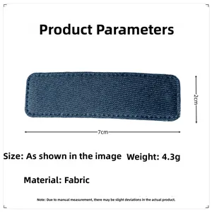 Detail view showing 7cm x 2cm size of the blue denim fabric square hair clip for women