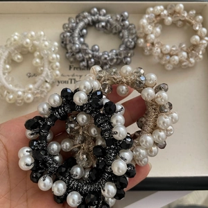 Chouchous Élégants en Künstliche Perles et Cristal Élastique à Cheveux Support de Queue de Cheval Pour Femmes Filles Accessoires Cadeau