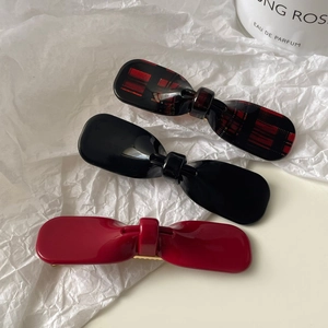 Cute Acetate Bowknot Hair Clip Handmade Bow Duckbill Clip Elegant side Red Black Plaid Plated Hair Accessories For Women