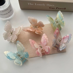 Lot de six pinces à cheveux papillon en résine aux couleurs dégradées nacrées