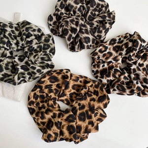 Chiffon leopard print scrunchies set in four colors for elegant hair styling