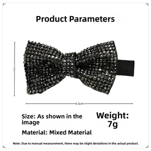 Detailed dimensions of sparkling dark grey rhinestone bow hair clip showing 6.5cm length