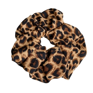Classic leopard print oversized hair scrunchie with pleated chiffon texture on white back
