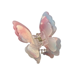 Pince à cheveux papillon dégradé rose et bleu en résine avec paillettes dorées