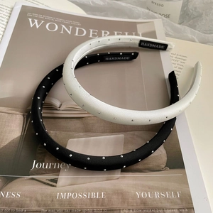 Sparkling minimalist thin headbands in black and white with silver rhinestones