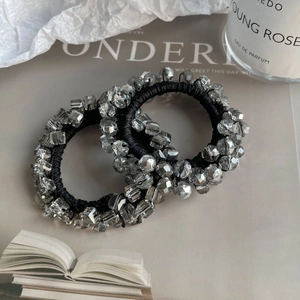 Korean Style Simple Elastic Hair Scrunchie Silver Gray Artificial Crystal Beads Elegant Handmade Hair Tie For Women Accessory