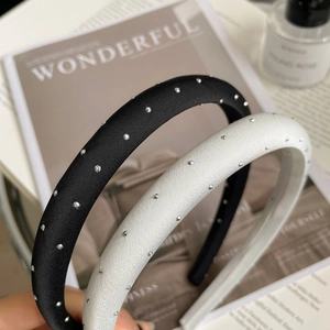 Sparkling minimalist headbands in black and cream satin with micro silver stud accents