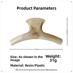 Detail view of 11cm large marble resin hair claw clip with specific size measurements