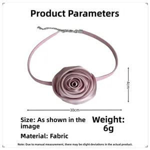 Pink fabric rose choker detail with silver lobster clasp and extension chain