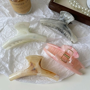Elegant large marble textured claw clips for thick hair, set of four assorted colors
