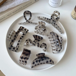 Pince à Cheveux Style Coréen Imprimé Léopard Minimaliste en Acétate Élégante Pince Géométrique en Résine Écaille de Tortue pour Femme