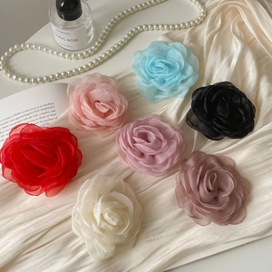 Pince à Cheveux Élégante Fleur de Camélia en Maille 3D Fait à la Main Floral Pince Bec de Canard Accessoires Cheveux Femme