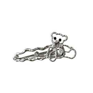 Barrette à cheveux ours argenté avec strass brillants pour un style doux et cool