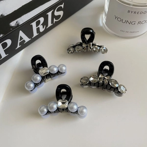 Mini Pince à Cheveux Künstliche Perle Strass Élégant Français Noir Plastique Épingle à Cheveux Femme Nœud Gris Cristal Accessoires Cheveux