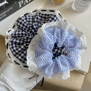 Chouchous en Dentelle Balletcore pour Femmes à Carreaux et Rayures avec Nœud en Tissu Accessoires de Cheveux