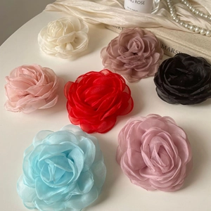Barrettes à fleurs de camélia 3D en tulle de sept couleurs, style chic français perlé