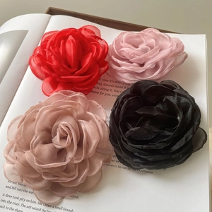 Ensemble de barrettes camélia chic en organza 3D rouge, rose et noir, style vintage