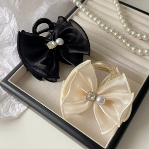 Pince à Cheveux Élégante Grand Nœud en Satin Avec Strass et Künstliche Perles Accessoires de Cheveux de Luxe Style Coréen pour Femme