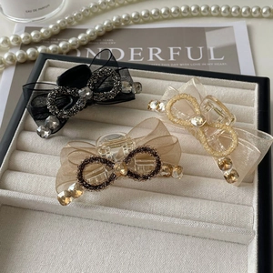 Pince à Cheveux Élégante Avec Nœud en Maille et Strass Accessoire de Style Doux pour Femme Coiffe Quotidienne