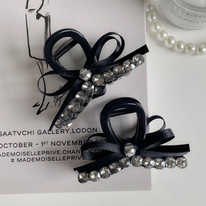 Elegant grey rhinestone pearl bow shark hair clip and hairpins set for women style