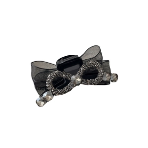 Pince à cheveux élégante avec nœud en maille noire et strass brillants pour femme