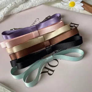 French style minimalist satin bow hair clips set in six pastel colors for women