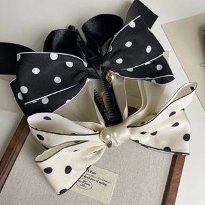 Barrettes à cheveux à nœuds à pois élégantes avec perles et finition en satin