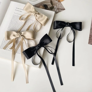 Barrette à Cheveux Nœud en Ruban de Satin Français Élégant Avec Longs Rubans Pince à Ressort Douce pour Femmes Filles Accessoires