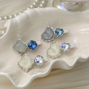Heart Square Artificial Crystal Hair Clip Alloy Duckbill Clip Rhinestone Side Hairpin Korean Sweet Hair Accessory For Women