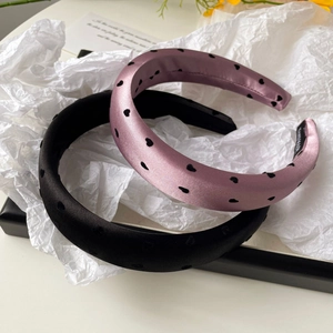 Serre-tête en Satin Rembourré pour Femmes Avec Motif Cœur À Pois Doux Vintage Éponge Serre-tête Accessoires de Cheveux Quotidiens