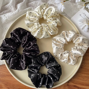 French Vintage Polka Dot Satin Scrunchies Elegant Large Hair Ties High Elastic Ponytail Holder For Women Sweet Hair Accessories