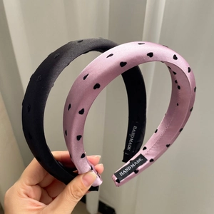 Serre-têtes en satin rose et noir avec motif de cœur pour femme accessoire de cheveux