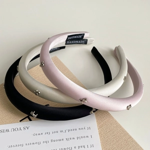 Französisch Vintage Satin Schleife Haarreif Für Damen Verdickt Schwamm Breit Haarband Metall Schleife Dekor Haarschmuck