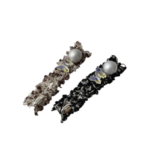 Tweed bow hair clips set with faux pearls and butterfly charms for women and girls