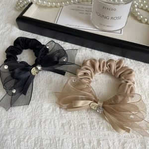 Chouchou Élégant De Style Coréen Avec Nœud En Maille D'Organza Et Pendentif En Strass Accessoires De Cheveux Tendance Pour Femmes