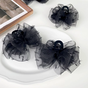 Élégante Pince à Cheveux Nœud en Maille Noire pour Femmes Fait à la Main en Tissu Double Face Bulle Accessoire de Coiffure Polyvalent