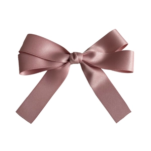 Elegant dusty rose pink satin bow hair clip with a smooth silk-like glossy finish