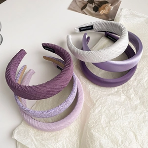 Elegant Satin Padded Headband For Women Romantic Purple Thick Sponge Hair Band Sweet Vintage Style Hair Accessories Gift
