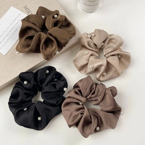 French Minimalist Satin Scrunchie With Artificial Pearl Elegant Large Hair Tie For Women Handmade Hair Accessories Hair Rope